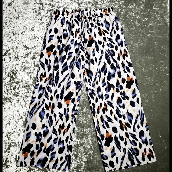 Azel Hazel Colorful Leopard Print Wide Leg Pants - Picture 1 of 11
